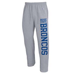 Boise State Sweatpants - Open-Bottom, Vertical “Broncos” Wordmark Down Leg by Champion - heathergray (SKU: 13435943524) Boise State Sweatpants - Open-Bottom, Vertical “Broncos” Wordmark Down Leg by Champion - heathergray